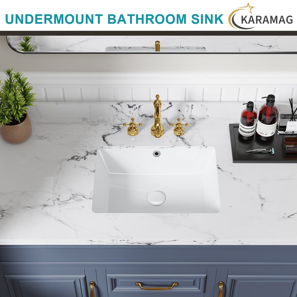 18" Undermount Bathroom Sink Small Rectangle White Ceramic Under Counter Basin