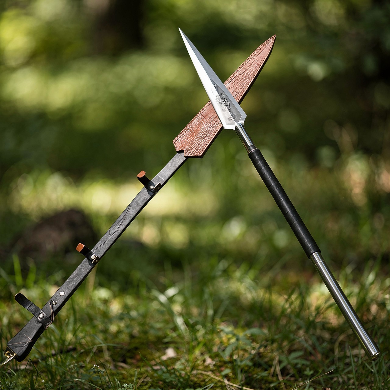 Historical Hand Forged Carbon Steel Spear Collectible Easter gift with sheath