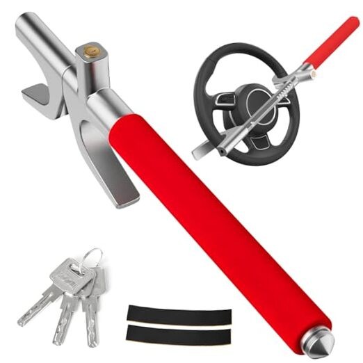 Steering Wheel Lock - Adjustable Antitheft Car Device Locks, Universal Red