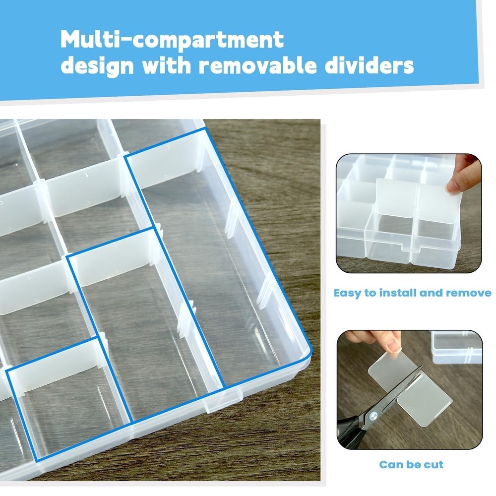 2pack 24 Grid Clear Plastic Bead Organizer Box with Adjustable Dividers, Bead...