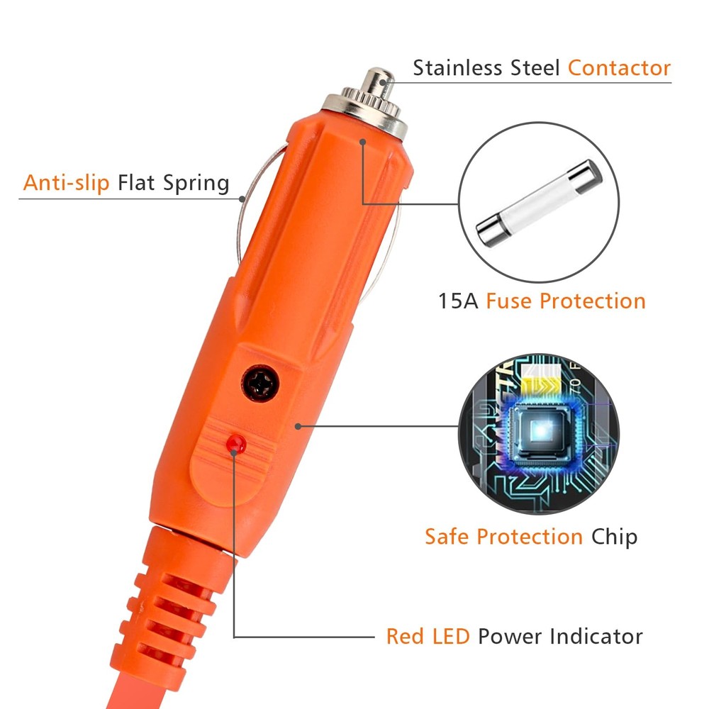 79inch Car Charging Cable with Cigarette Lighter Plug, DC7909 with DC8020 Dua...