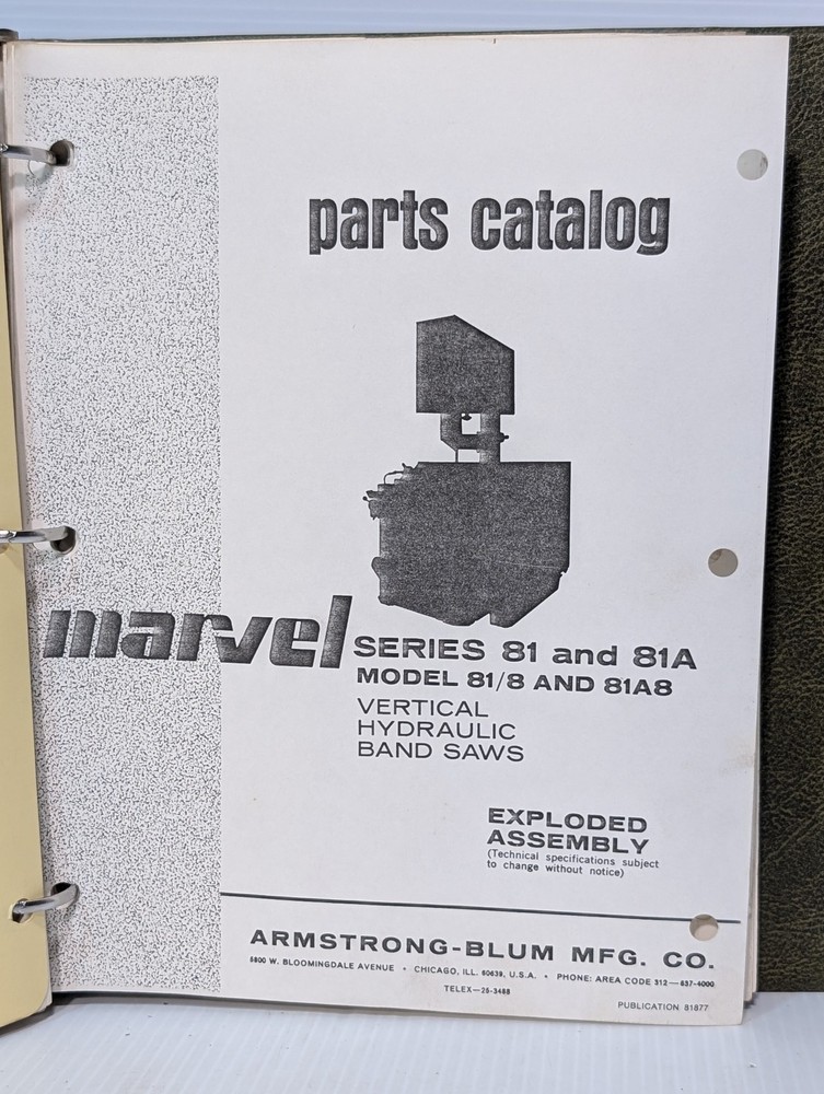 Marvel Series 81, 81A PC Vertical Hydraulic Bandsaw Machine Reference Manual