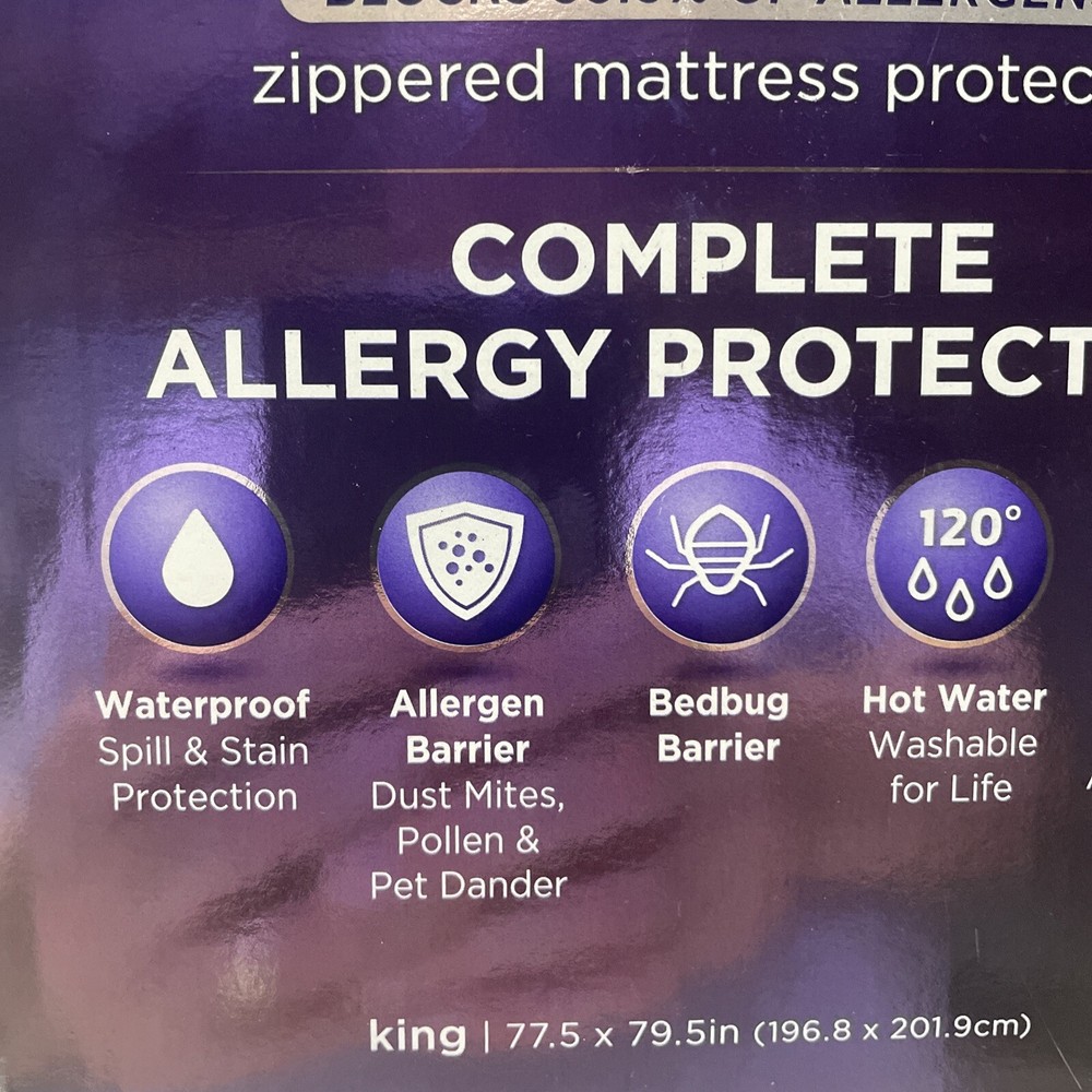 ALLEREASE Zippered King Mattress Protector - Complete Allergy Protection NEW