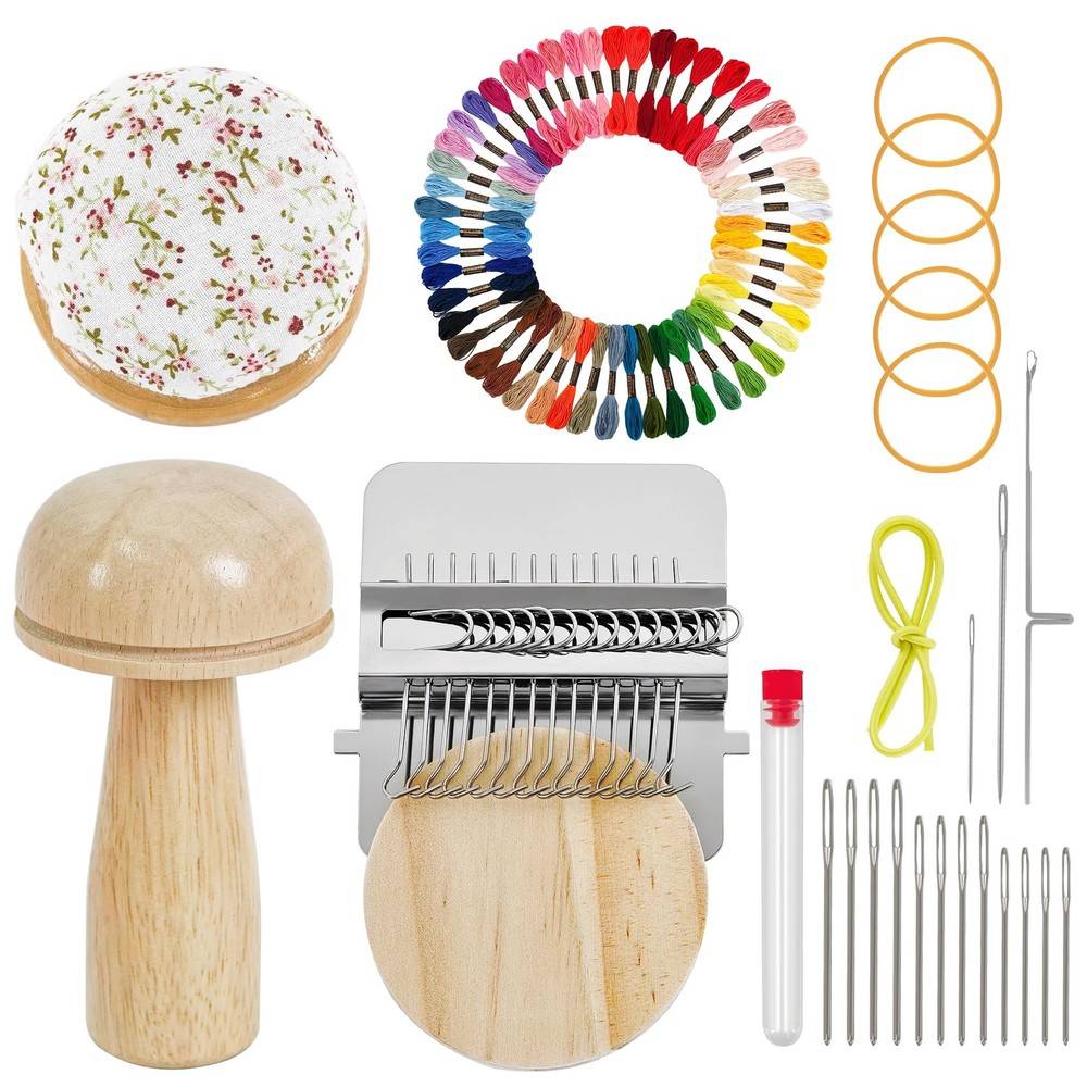 Mini Darning Loom,Knit Patch Kit with 14 Hooks Small Weaving Loom 14 Pcs Larg...
