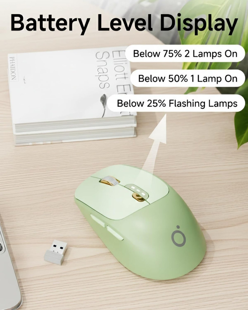 Q5 Wireless Mouse, Bluetooth & 2.4G Quiet Computer Mouses with Battery Level Dis