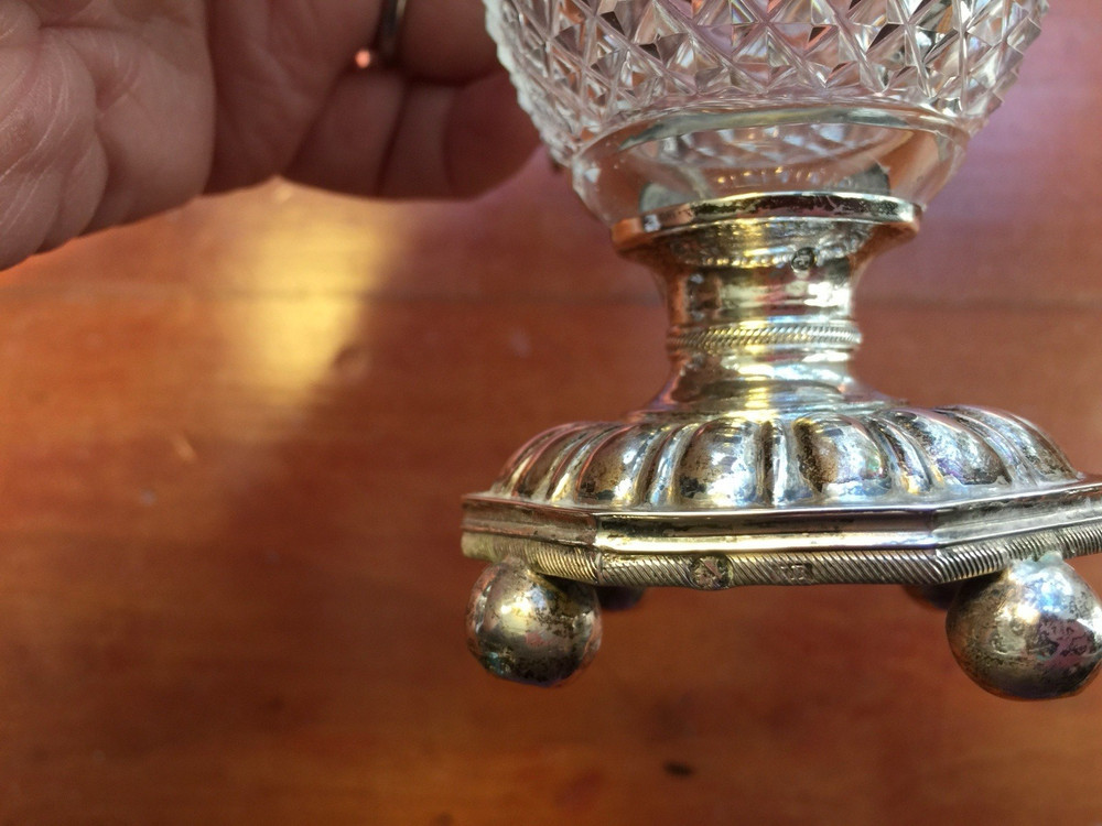 19th ANTIQUE Hallmarked SILVER & CRYSTAL MUSTARD JAR