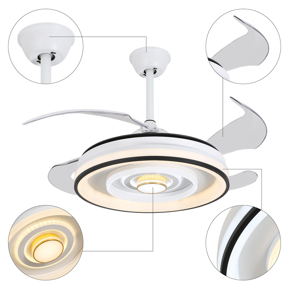 42 Inch Flush Mount Led Ceiling Fan With Lights Remote Control, Dimmable