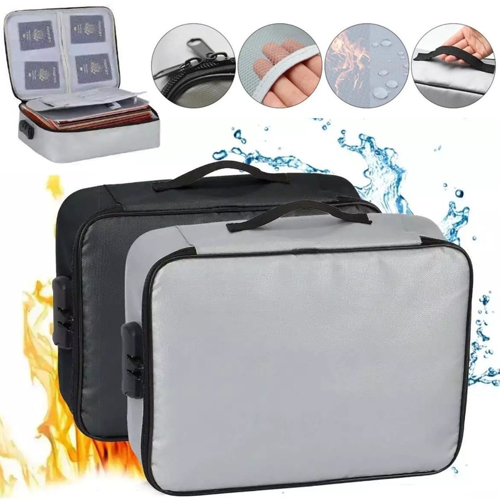 Fireproof Document Lockable File Storage Waterproof Money Safe Bag Organizer Box