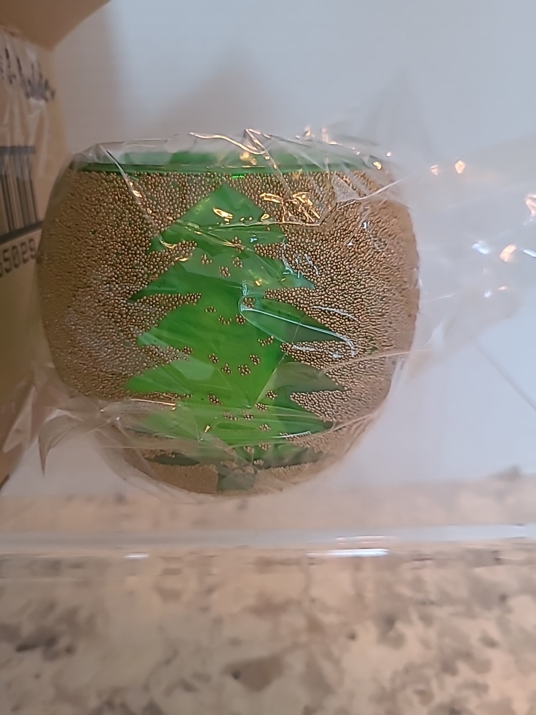 Home Interiors Green Gold Glass Christmas Trees Candle Holder 55029