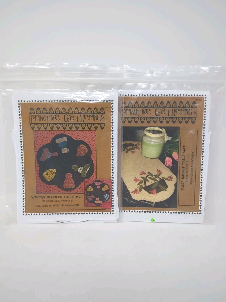 2 Primitive Gatherings Table Mat Patterns Winter Warmth, Tulip Basket