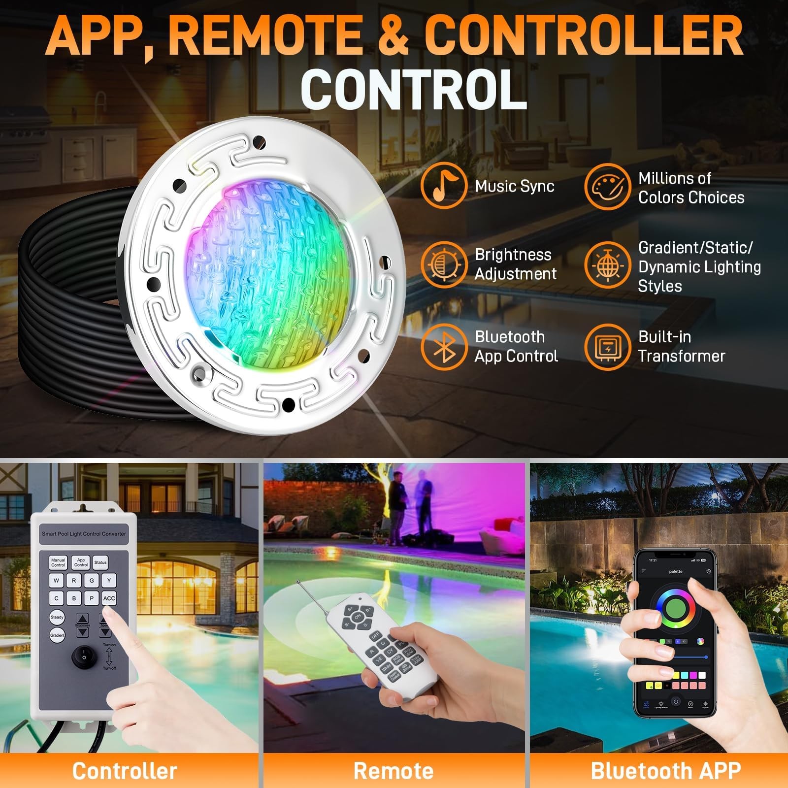 6 Inch LED Pool Light for Inground Pool w/Controller 15W RGB Swimming Pool Light