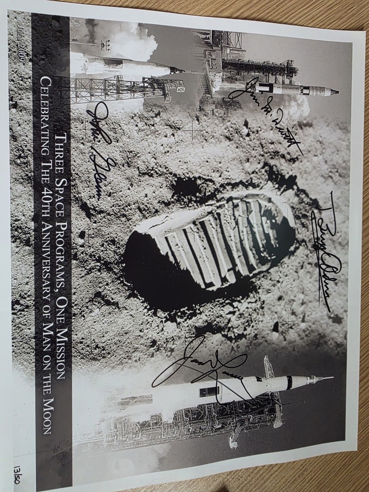 APOLLO MOONTAGE LTD EDT PRINT SIGNED BY BUZZ ALDRIN, LOVELL, GLEN, DEVITT - COA