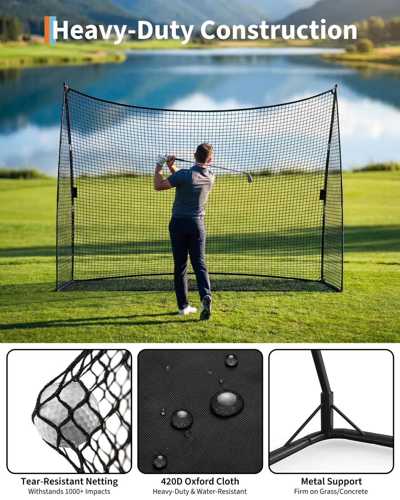 10x7ft Portable Golf Practice Hitting Net Indoor Personal Driving Range Training
