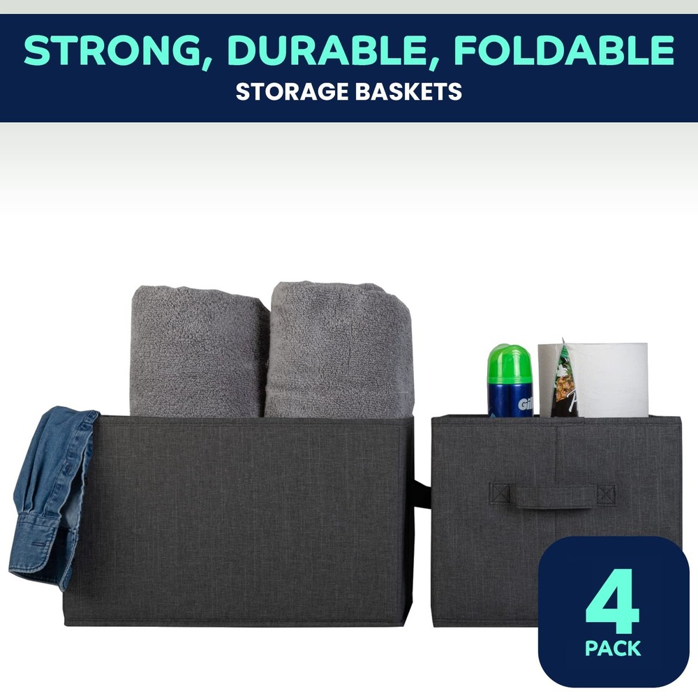 Storage Baskets - 4 Pack - Sturdy Large Fabric Bins | Foldable Organizing Bas...