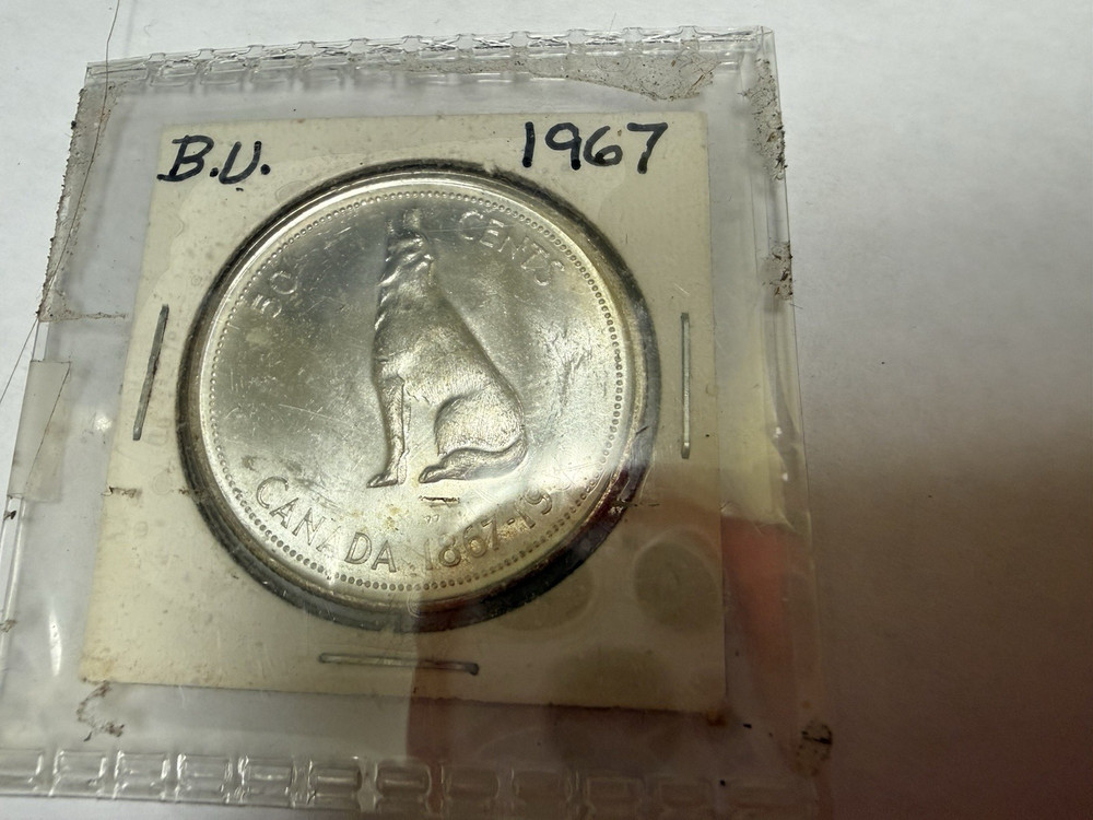 1867 - 1967 Canada Silver 50 Cent Howling Wolf Elizabeth