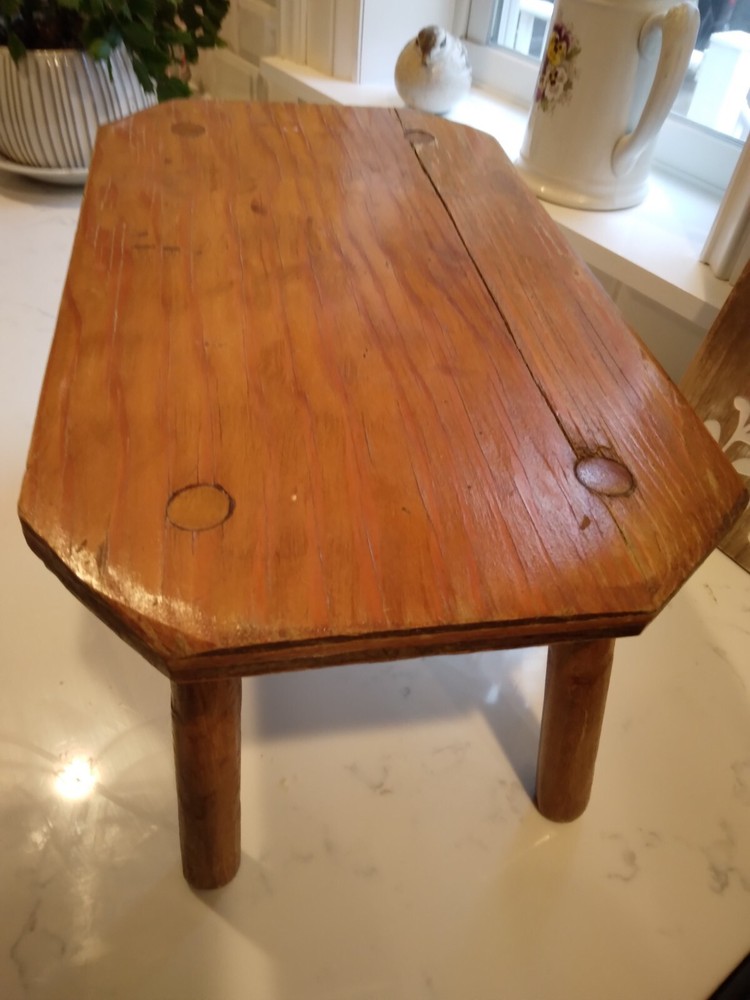 Primitive wood stool. Handmade/sturdy