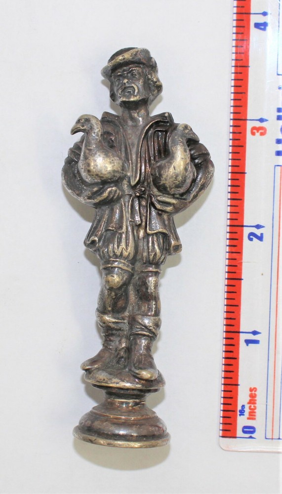 Antique Silverplated Bronze figural Stamp seal RF Monogram