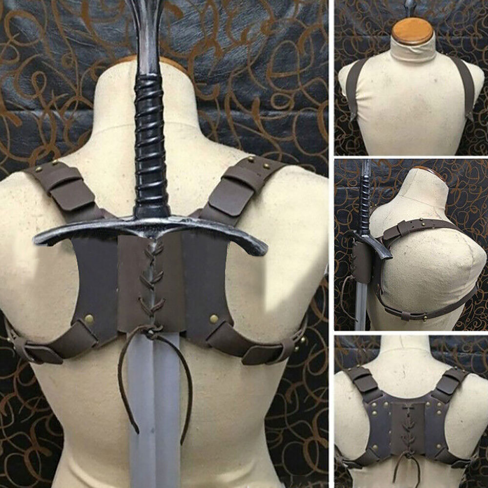 Medieval Retro Back Sword Holder Back Scabbard Warrior Cosplay PU Leather USA