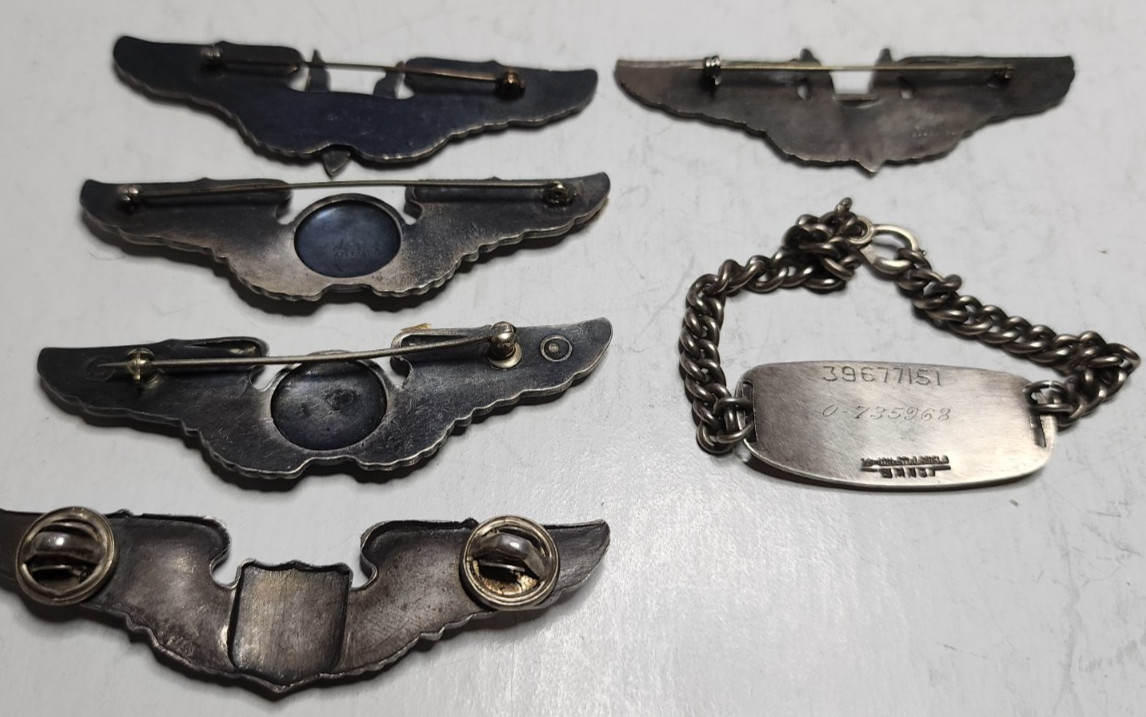 WW2 AAF Sterling Pilot, Ariel Gunner, Crew Member Wings & Gold & Silver Bracelet