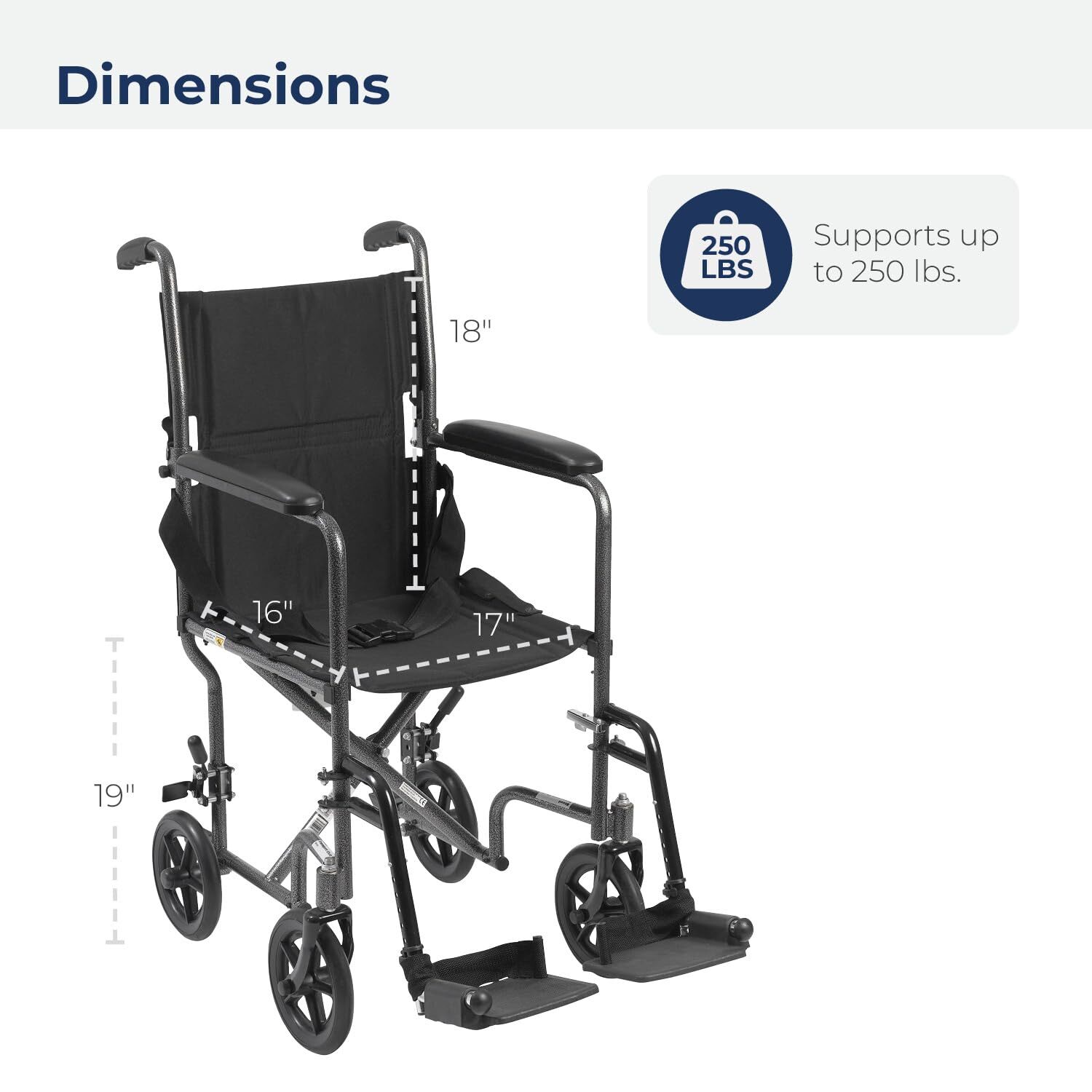 Drive Medical TR37E-SV Lightweight Folding Transport Wheelchair with Swing-Away