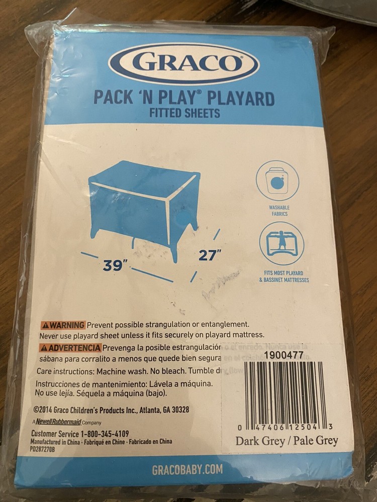 Graco Pack N Play Playard Fitted Sheet Set Pack Gray NWT