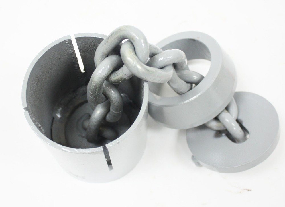 Auto Garage Floor Anchor Pots w/ 3/8" Chain For Frame Machines & Pulling Posts