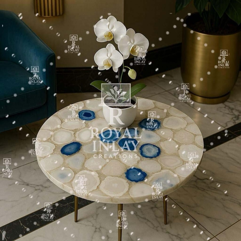 21" Agate Coffee Table–Round Gemstone Center Table Luxury Crystal Table