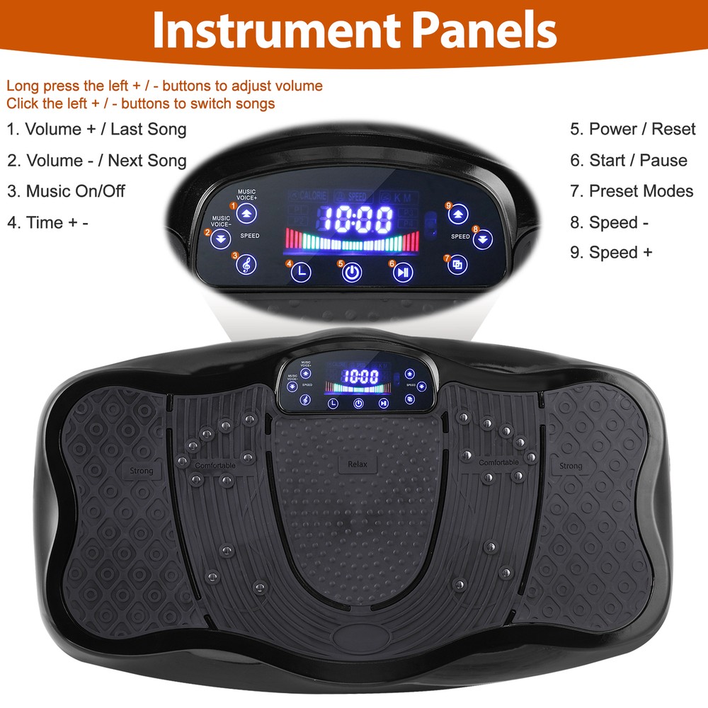 Full Body Workout Vibration Platform Machine wi/ Loop Bands Remote Control Black