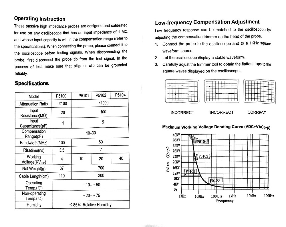 Oscilloscope high voltage probe P5100 1PC