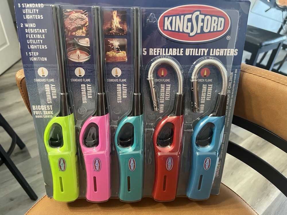 Kingsford 5 Refillable Windproof Flexible Utility Lighters Multicolor Soft Flame