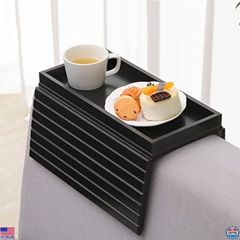 GEHE Foldable Bamboo Sofa Arm Tray - Versatile Couch Side Table for Snacks &