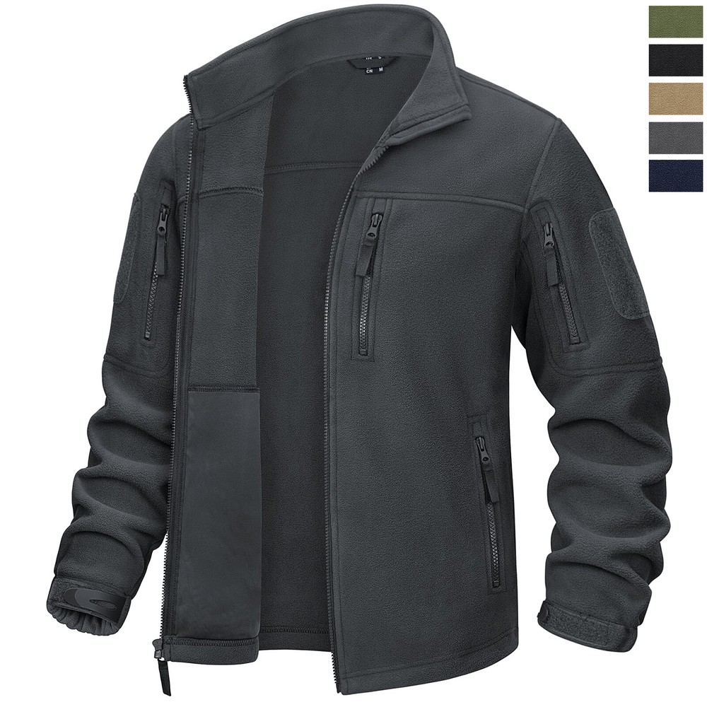 Men's Fleece Lined Jacket PocketsCargo Winter Full Zip Warm Work Jacket