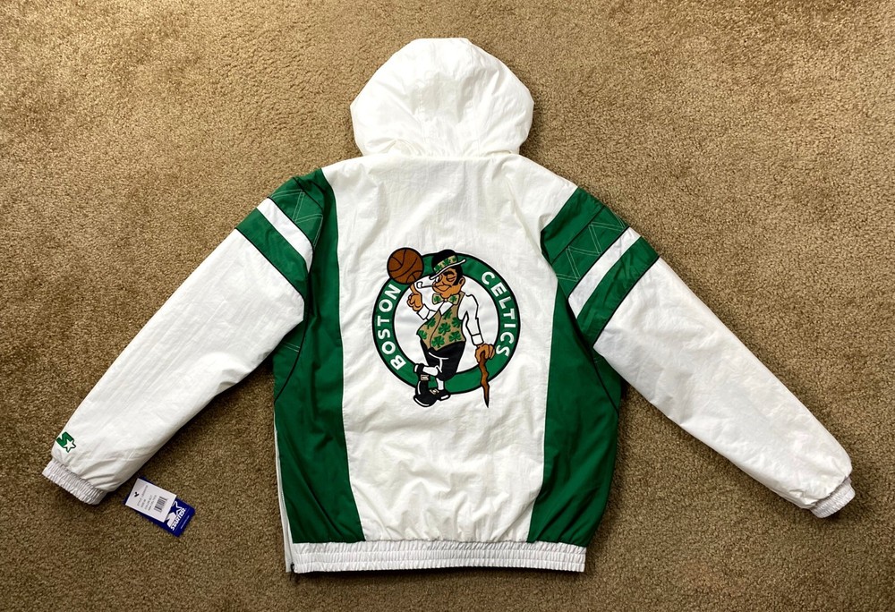 Celtics Jacket Boston Starter Hooded Half Zip Pullover WHITE 3X 4X 5X 6X