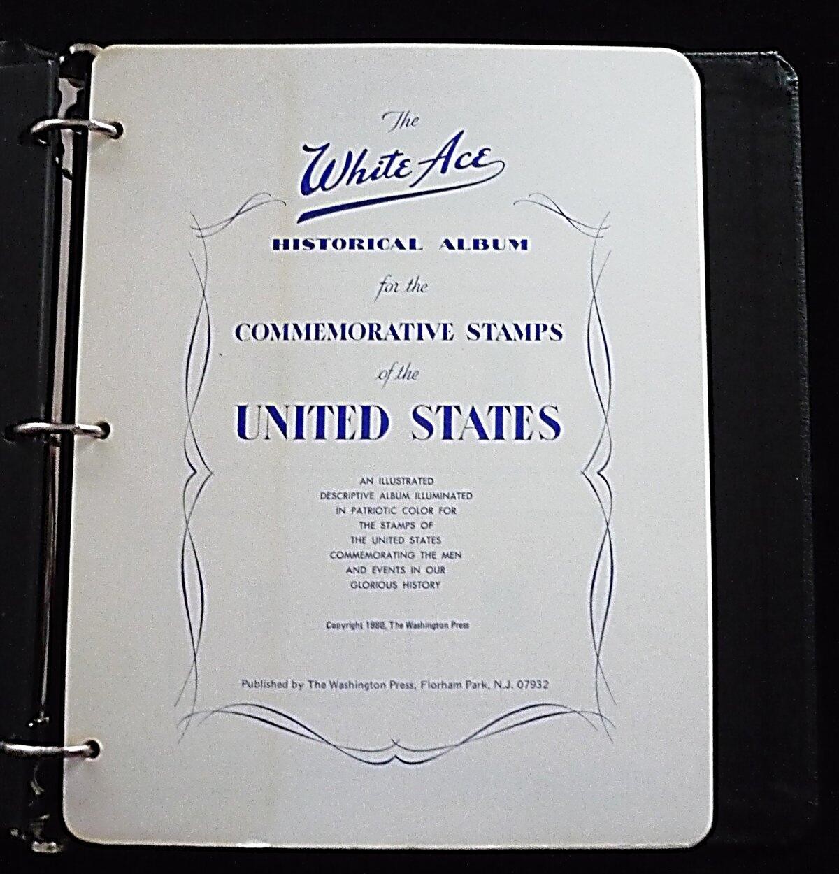 WHITE ACE COMMEMORATIVE STAMP ALBUM - 69 PLATE BLOCKS - 1932-1941 + DUST COVER