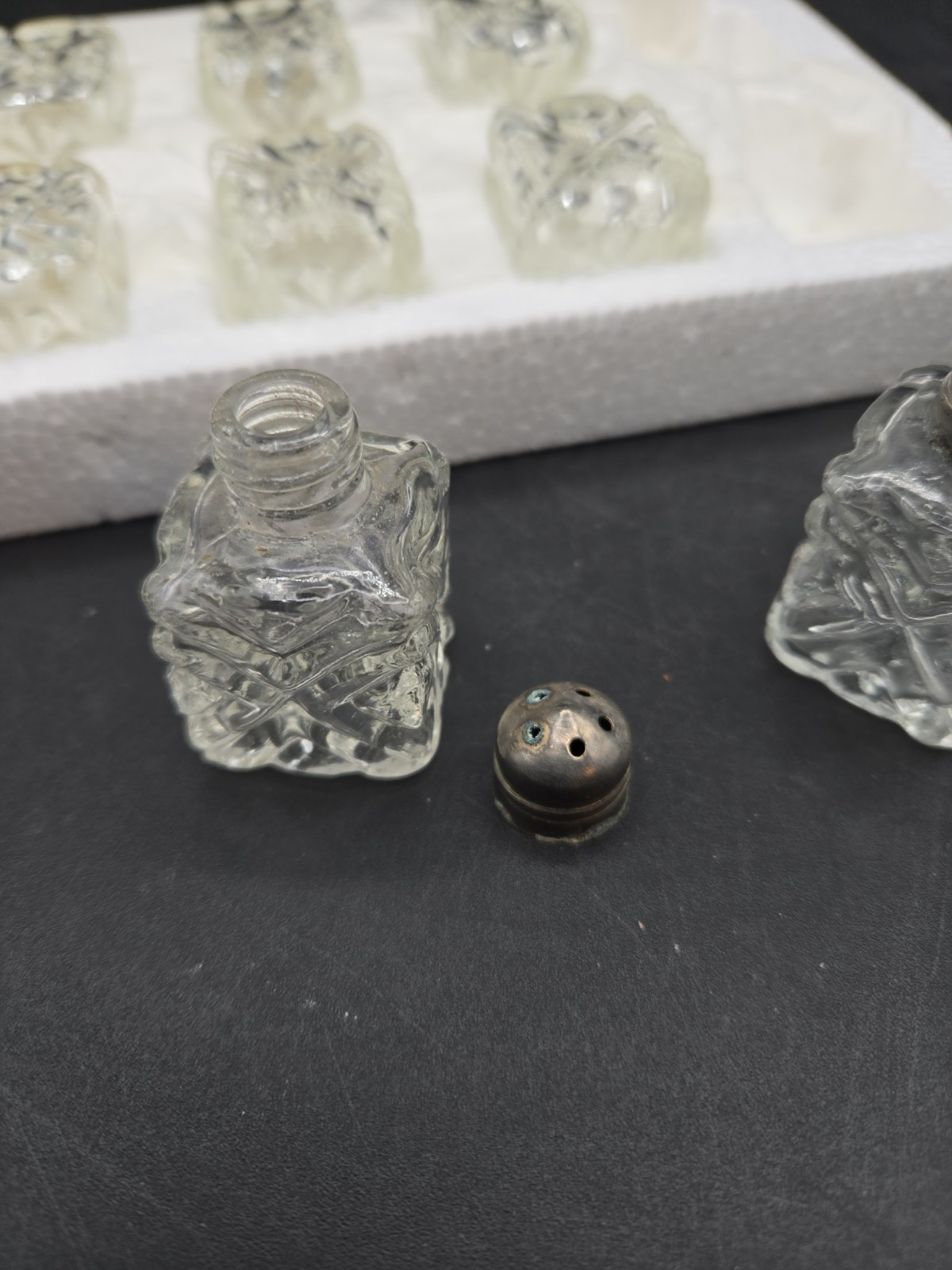 Vintage Individual Miniature Salt Pepper Shakers Silverplate Glass