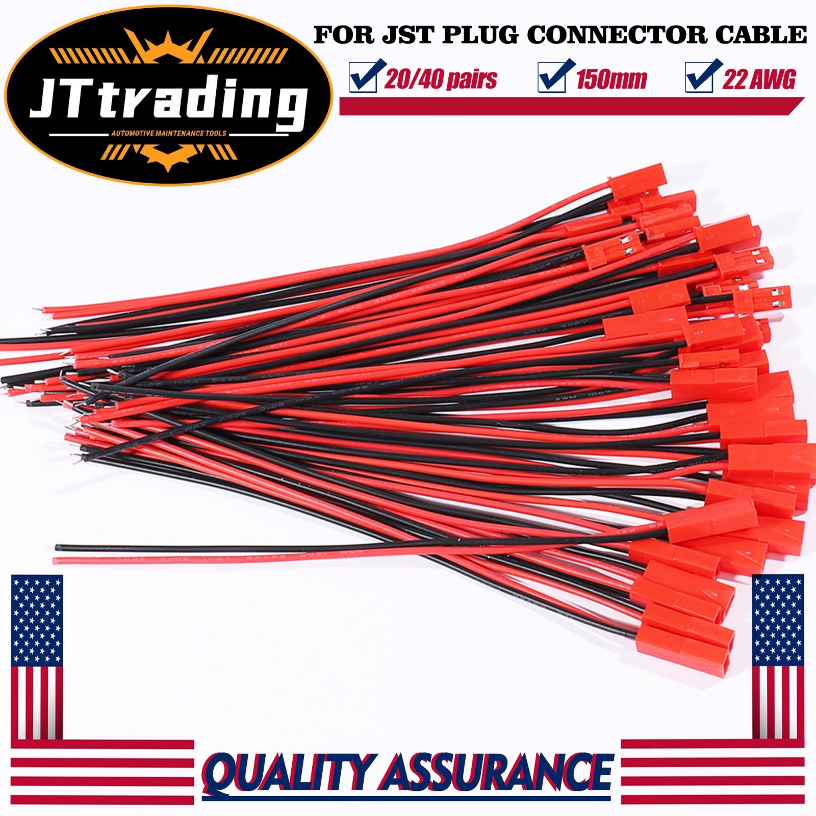 20/40 pairs for JST Plug Male &Female Connector 150mm Wire Cable RC Lipo Battery