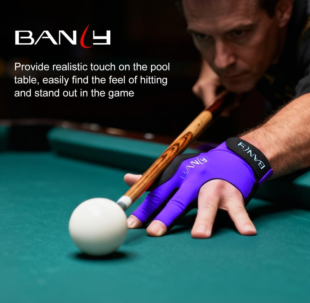 "LeftHanded 3Finger Billiard Gloves for Snooker & Pool Purple Medium"