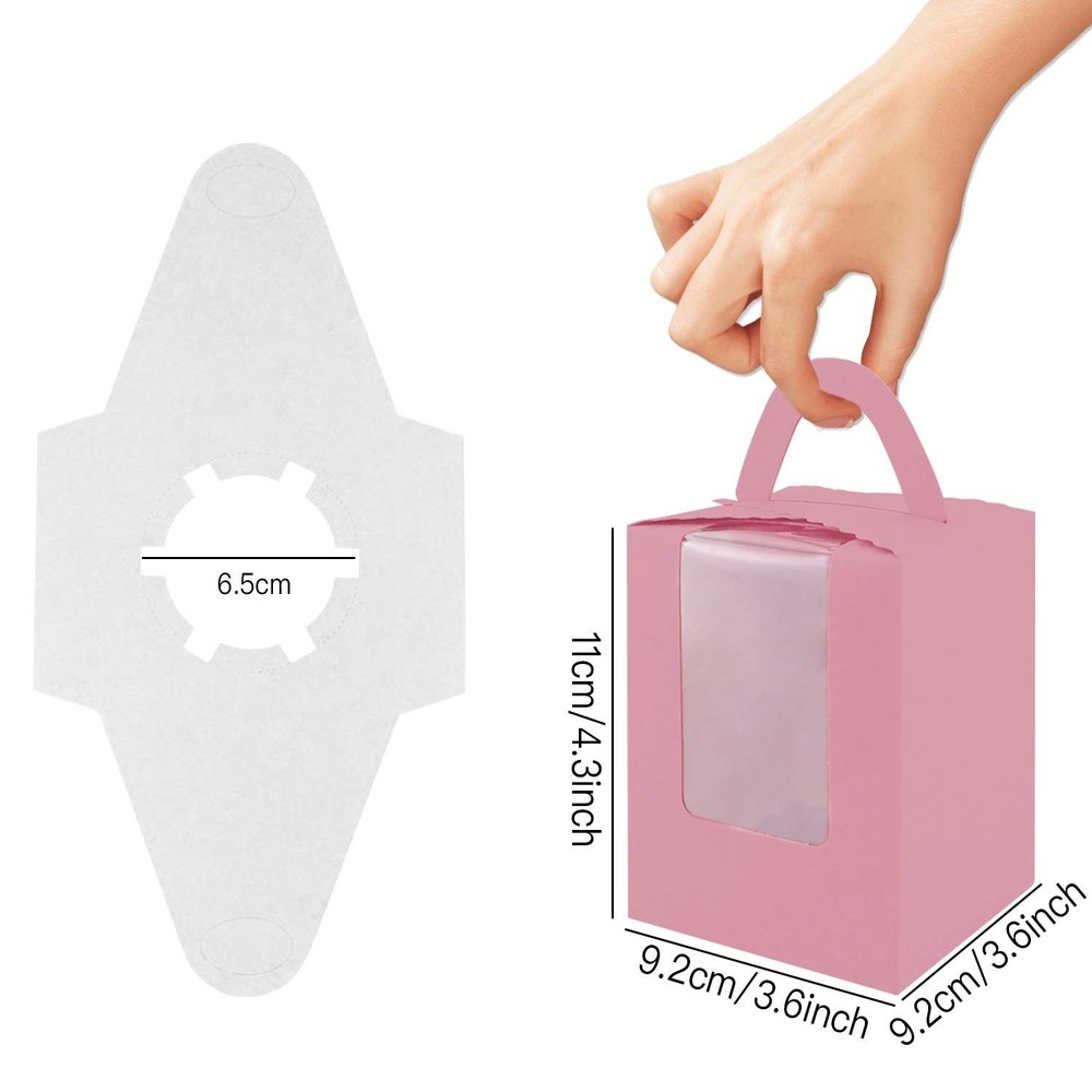 Pink Cupcake Boxes, 30 Pack - Clear Window Inserts, Handle - Muffin & Pastry ...