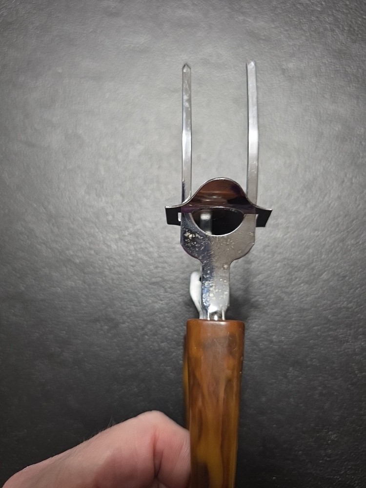 Vintage Spring Loaded Meat Serving Fork 50s Bakelite Handle