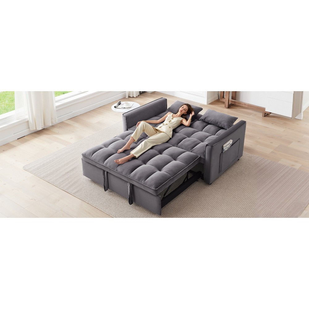 3-in-1 Convertible Sofa Bed with Adjustable Back, Storage, Greige
