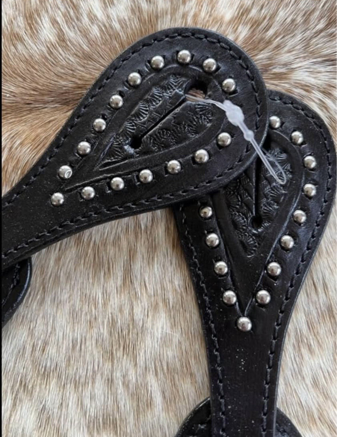 MENS Basketweave Tooled Leather Western Pair of Spur Straps Texas Star Conchos