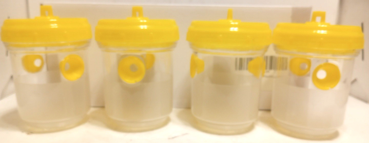 4 Wasp Trap Catchers Hanging Traps Wasps Hornets Flies-Non Toxic-Reusable-Yellow