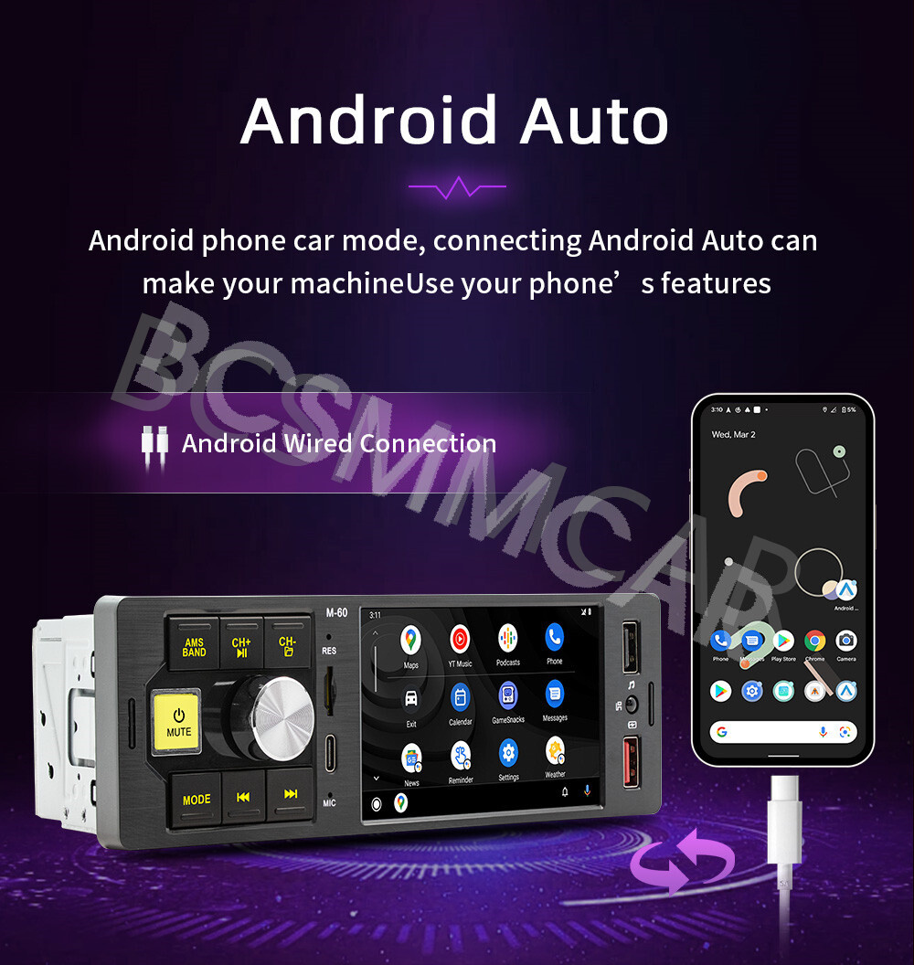 1DIN Car Stereo Player For Apple CarPlay 4.1in Touch Screen BT FM Radio USB AUX