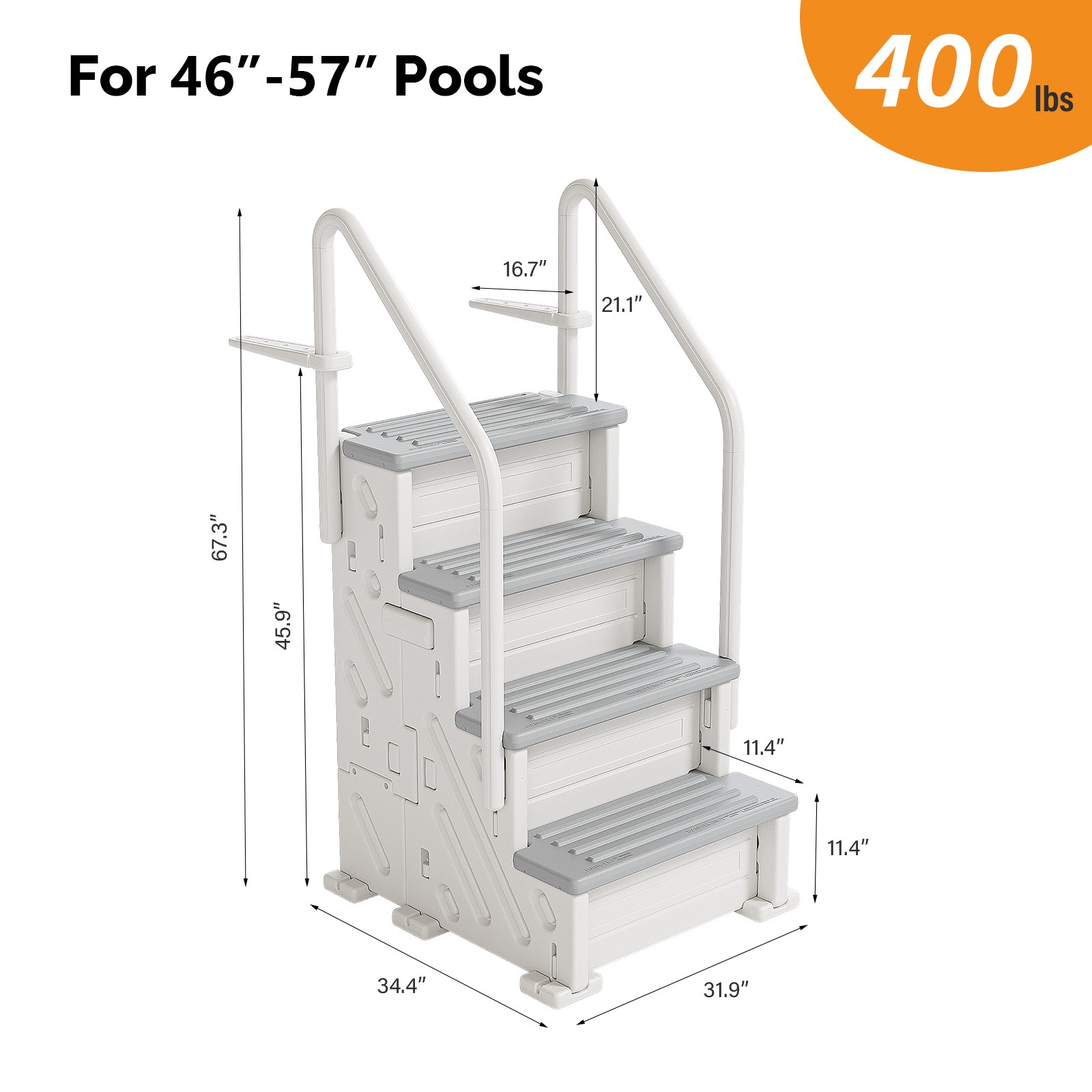 4-Steps Swimming Pool 67in Ladder Improve Stability for In/Outdoor Swimming Pool