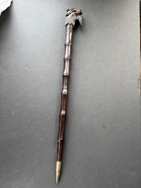 WW2 CARVED WOOD LION HANDLE SWAGGER STICK