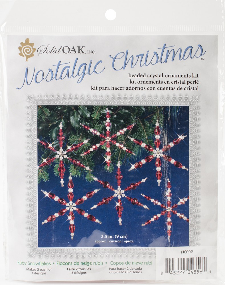 Solid Oak Nostalgic Christmas Beaded Crystal Ornament Kit-Ruby Snowflakes