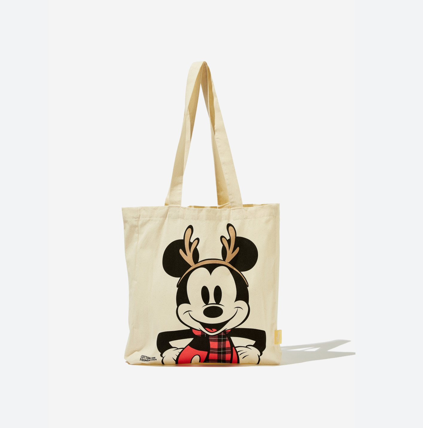 RARE Disney Cotton:On Christmas Mickey Reindeer Tote Bag Reusable Grocery NEW