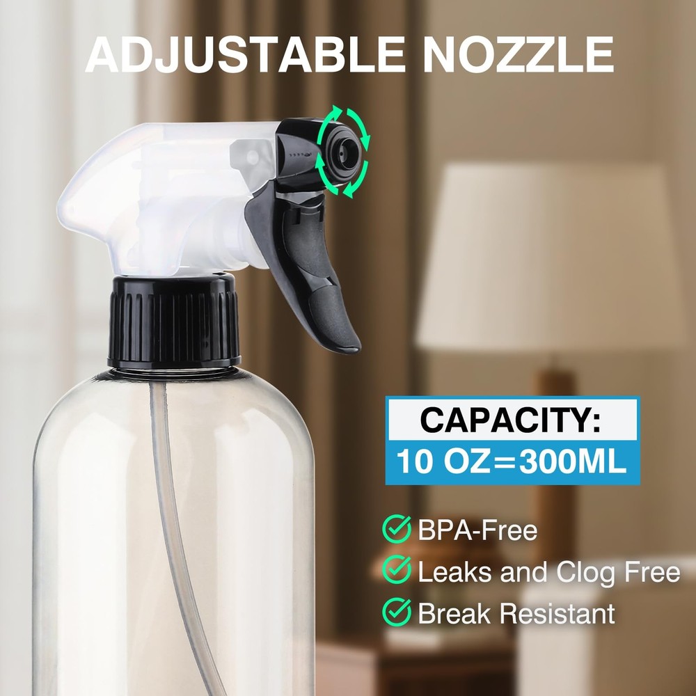 BPAFree Spray Bottle 10oz/300ml Adjustable MistStream Refillable