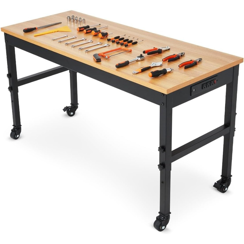 Multifunctional Work Bench Adjustable Height Workbench W/ Built-in Power Outlets