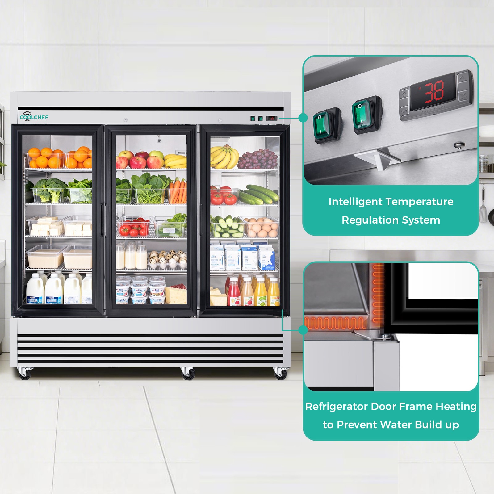 72 Cu. Ft Commercial Glass Door Refrigerator Triple-Door Merchandiser Cooler